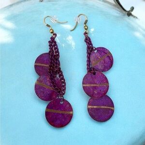 Vintage Bohemian Metal Purple & Gold Circles Dangle Earrings